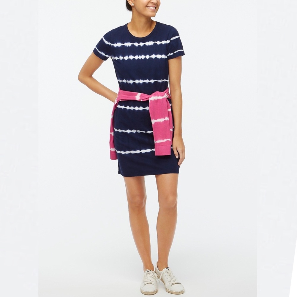 J. CREW TIE DYED BLUE WHITE COTTON SHORT SLEEVE T SHIRT DRESS